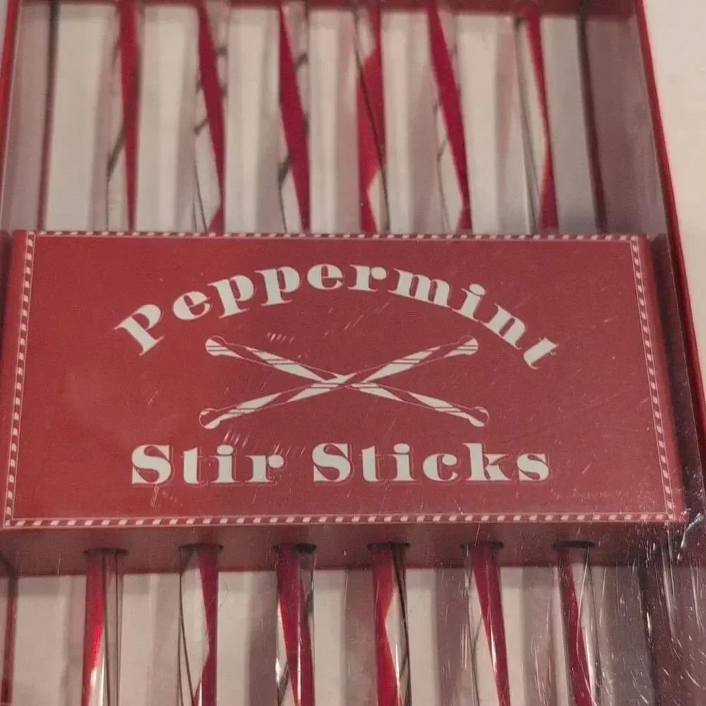 Williams Sonoma Red Swirl Peppermint Glass Stir Sticks Vintage Set Of 6